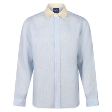 1930s LINEN SHIRT ROUND CUTAWAY COLLAR - BLUE & WHITE STRIPE