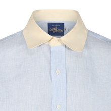 1930s LINEN SHIRT ROUND CUTAWAY COLLAR - BLUE & WHITE STRIPE