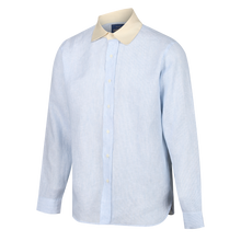 1930s LINEN SHIRT ROUND CUTAWAY COLLAR - BLUE & WHITE STRIPE