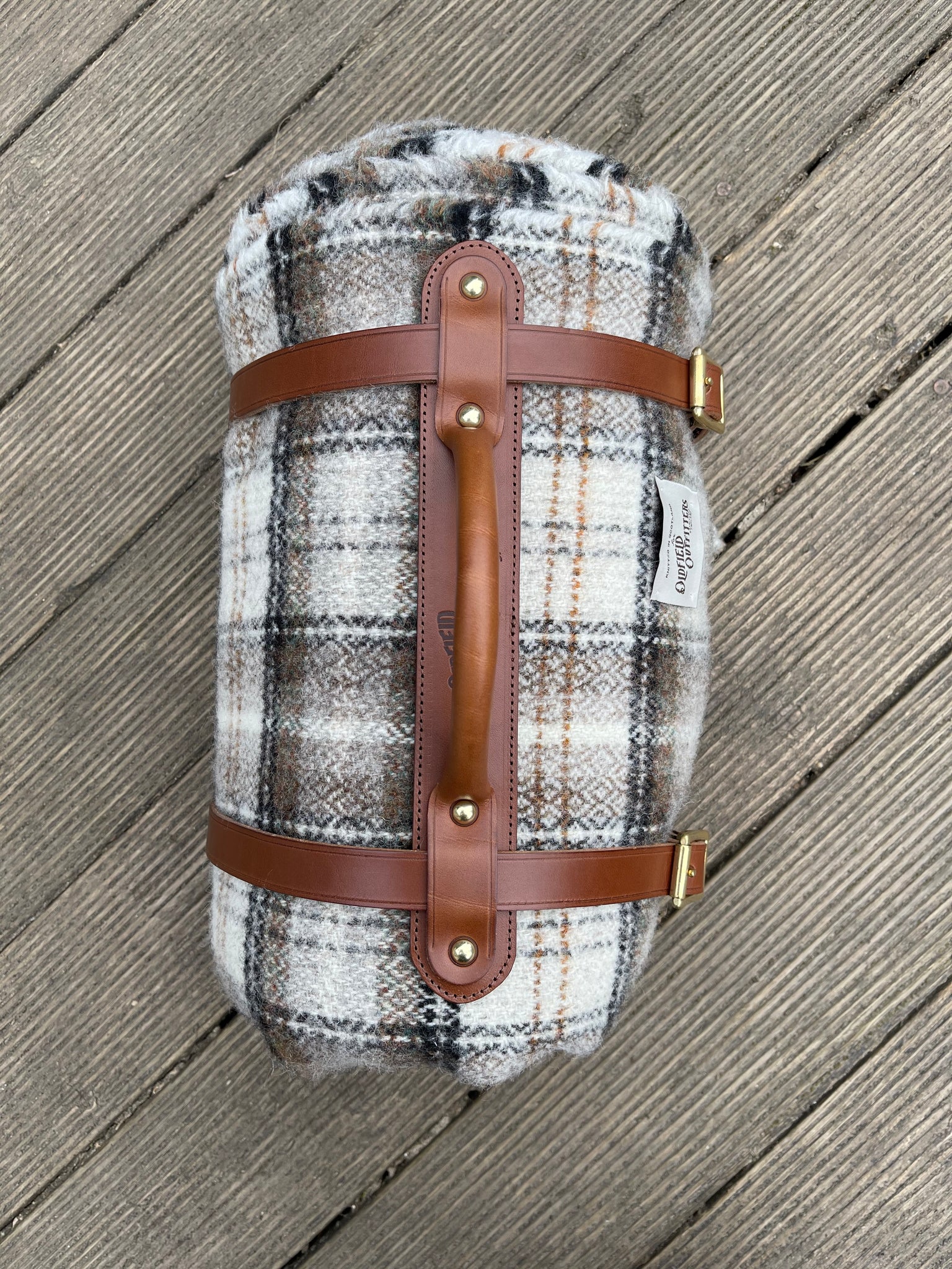 Shetland wool Blanket with English Crafted Vintage leather handle