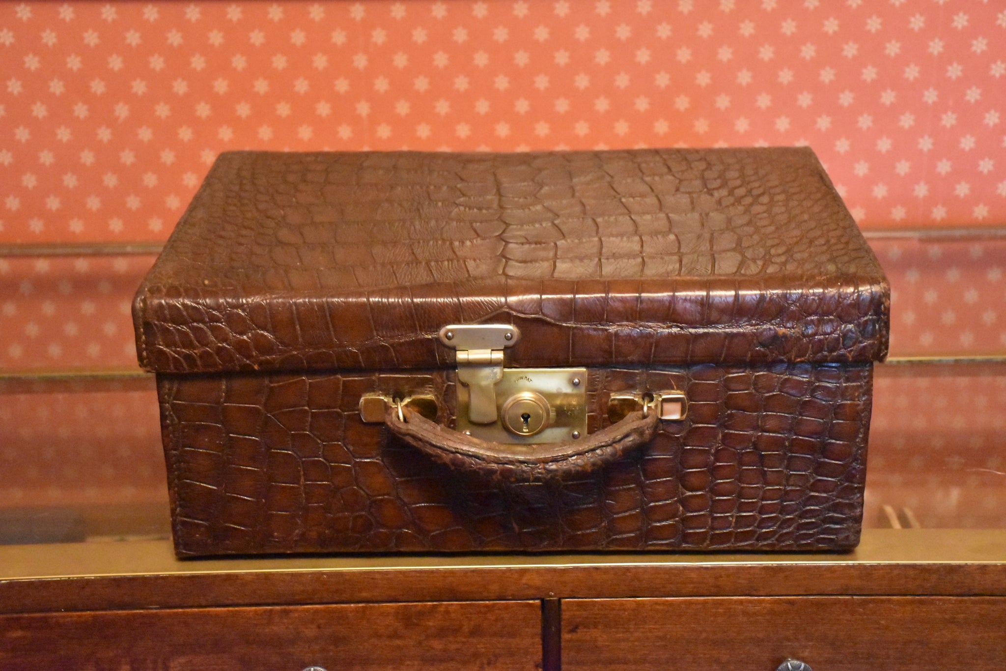 Antique Crocodile Leather Suitcase Vintage 20th Century English 1900